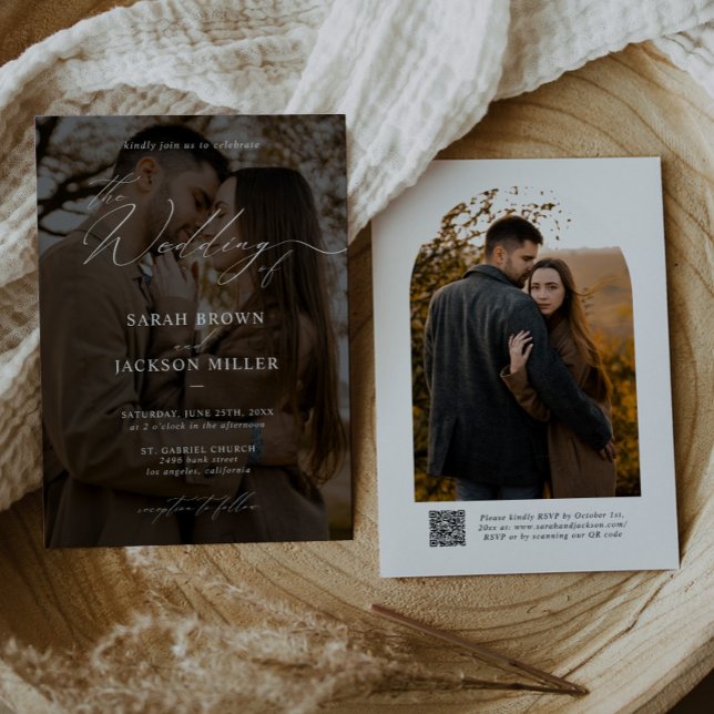Simple Elegant Modern Script QR Code Photo Wedding Invitation (Creator Uploaded)
