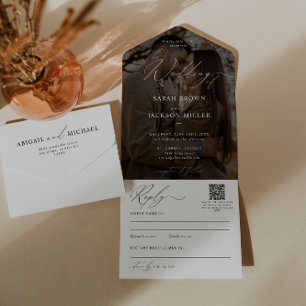 Simple Elegant Modern Script QR Code Wedding All In One Invitation