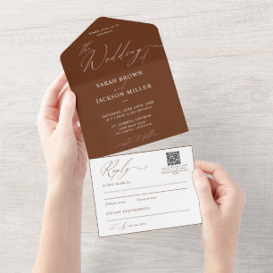 Simple Elegant Modern Script QR Code Wedding All In One Invitation