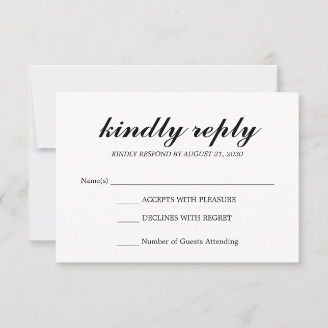 Simple Elegant Modern Script Wedding RSVP Black (Front)