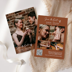 Simple Elegant Modern Terracotta QR Code Photo Save The Date