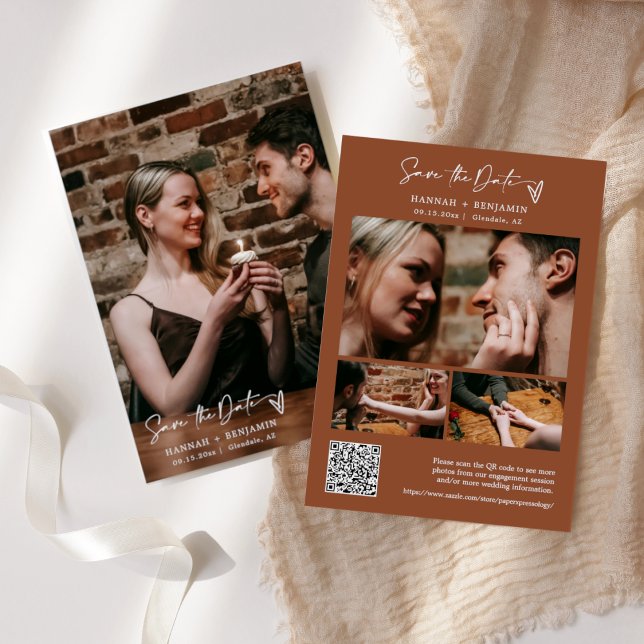 Simple Elegant Modern Terracotta QR Code Photo Save The Date (Creator Uploaded)