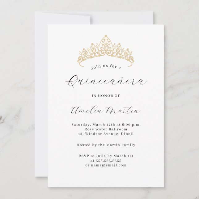 Simple Elegant Modern Tiara Quinceanera  Invitation (Front)