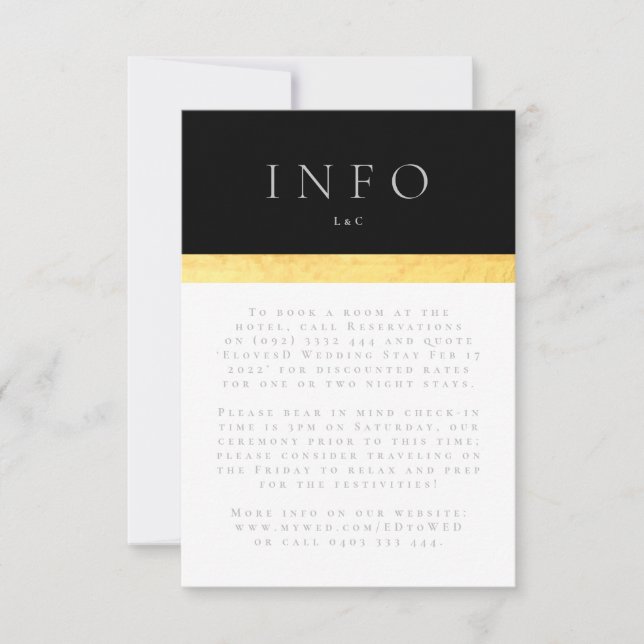 Simple Elegant Modern Two Tone Golden Info RSVP Card (Front)