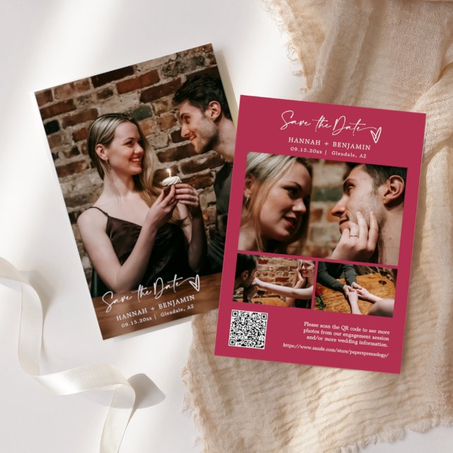 Simple Elegant Modern Viva Magenta QR Code Photo Save The Date (Creator Uploaded)