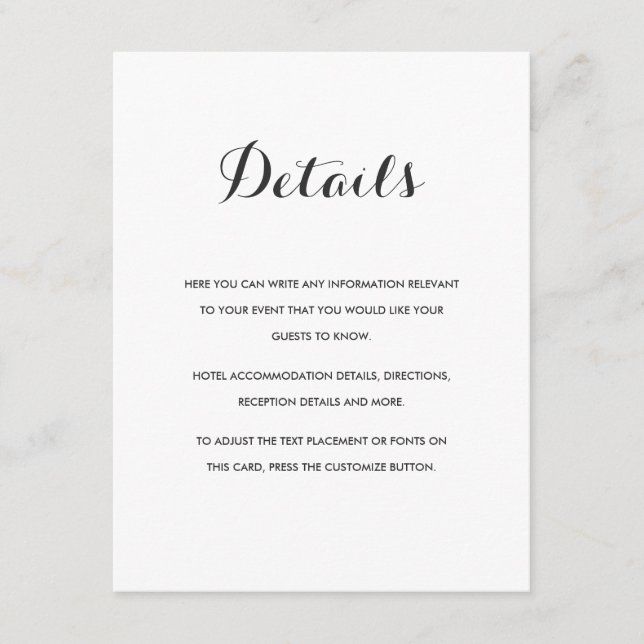 Simple Elegant | Modern Wedding Details Card (Front)