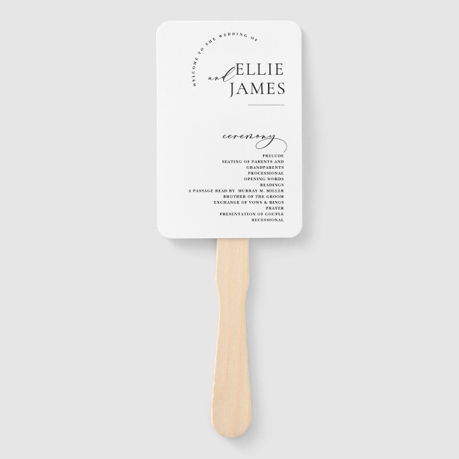 Simple Elegant Modern  Wedding Program Hand Fan (Front)