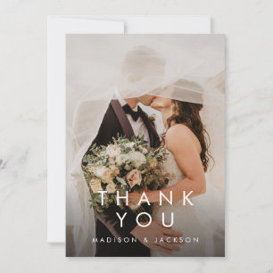 Simple Elegant Modern Wedding Vertical Photo Thank You Card