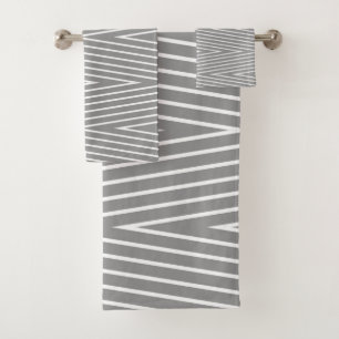Simple, elegant, modern, white, light grey, lines bath towel set