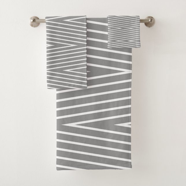 Simple, elegant, modern, white, light grey, lines bath towel set (Insitu)