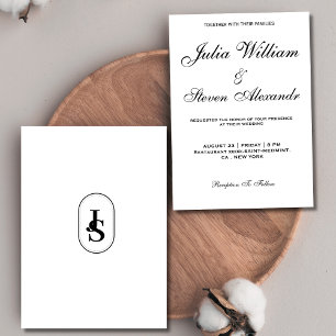 Simple elegant monogram black and white wedding  i invitation