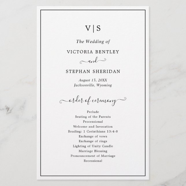 Simple Elegant Monogram Budget Wedding Program Flyer (Front)