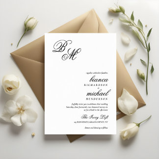Simple Elegant Monogram Calligraphy Wedding Invitation