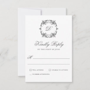 Simple Elegant Monogram Classic Wedding RSVP Card