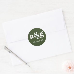Simple, elegant monogram dark green wedding classic round sticker
