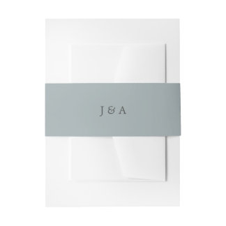 Simple Elegant Monogram Dusty Blue Invitation Belly Band