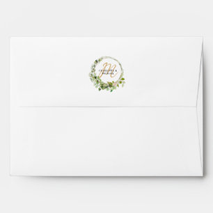 Simple, elegant, monogram eucalyptus  envelope