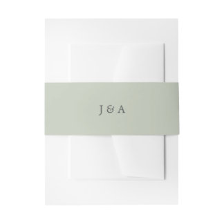 Simple Elegant Monogram Eucalyptus Green Invitation Belly Band