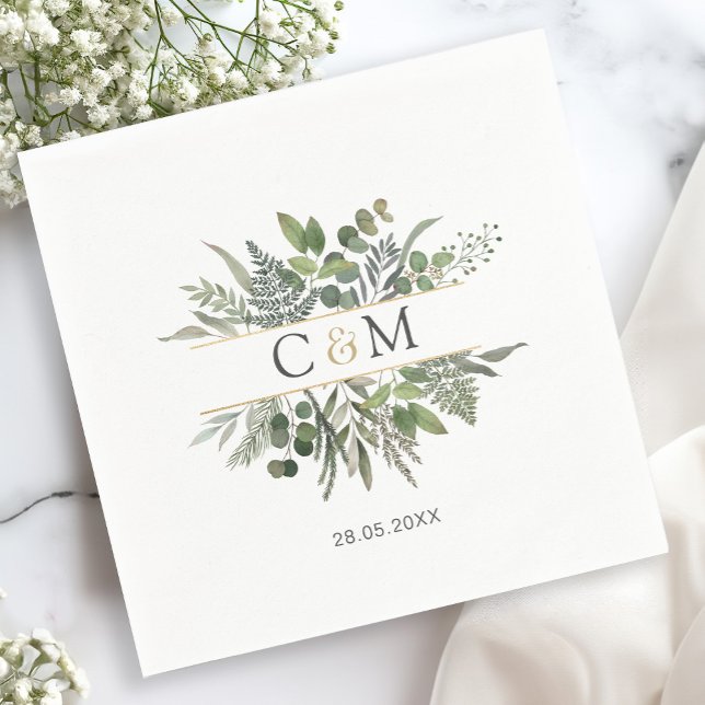 Simple elegant monogram eucalyptus napkins (Creator Uploaded)