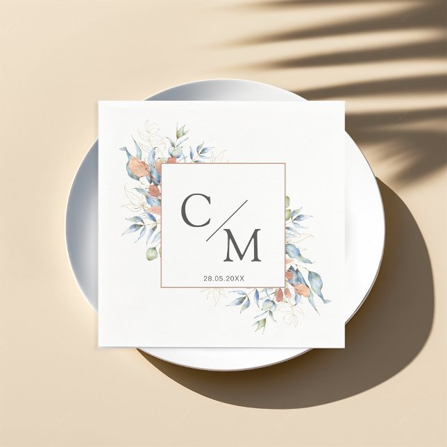 Simple elegant monogram eucalyptus napkins (Creator Uploaded)