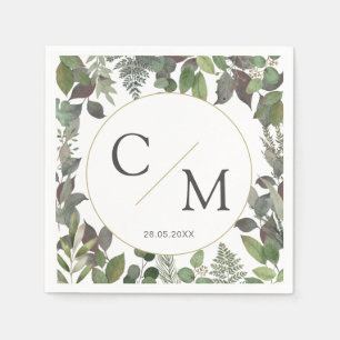 Simple elegant monogram eucalyptus napkins
