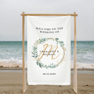 Simple, elegant, monogram eucalyptus wedding banner
