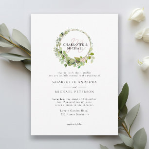 Simple, elegant, monogram eucalyptus wedding invitation