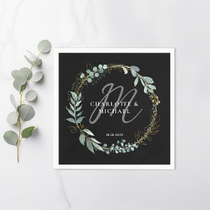 Simple, elegant, monogram eucalyptus wedding  napkin