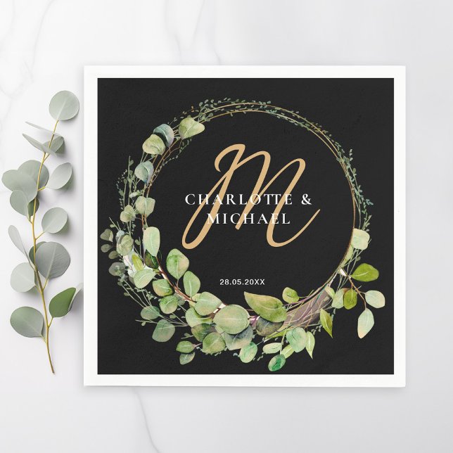 Simple, elegant, monogram eucalyptus wedding    napkin (Creator Uploaded)