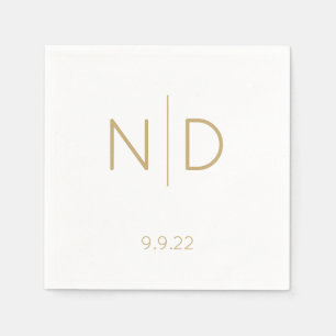 Simple Elegant Monogram Gold Wedding with Date Napkin