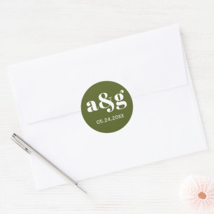 Simple, elegant monogram green wedding classic round sticker