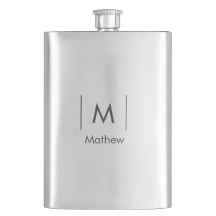 Simple elegant monogram groomsman man lines name  hip flask