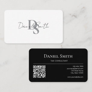 Simple Elegant Monogram Initial QRcode Black White Business Card
