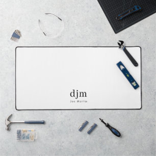 Simple Elegant Monogram Minimalist Black & White Desk Mat