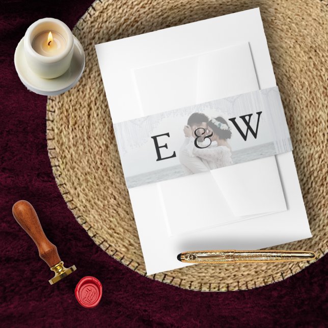 Simple Elegant Monogram Photo Wedding  Invitation Belly Band (Simple Elegant Monogram Photo Wedding Invitation Belly Band)