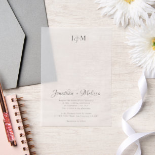 Simple Elegant Monogram & Script Overlay Wedding Vellum Invitations