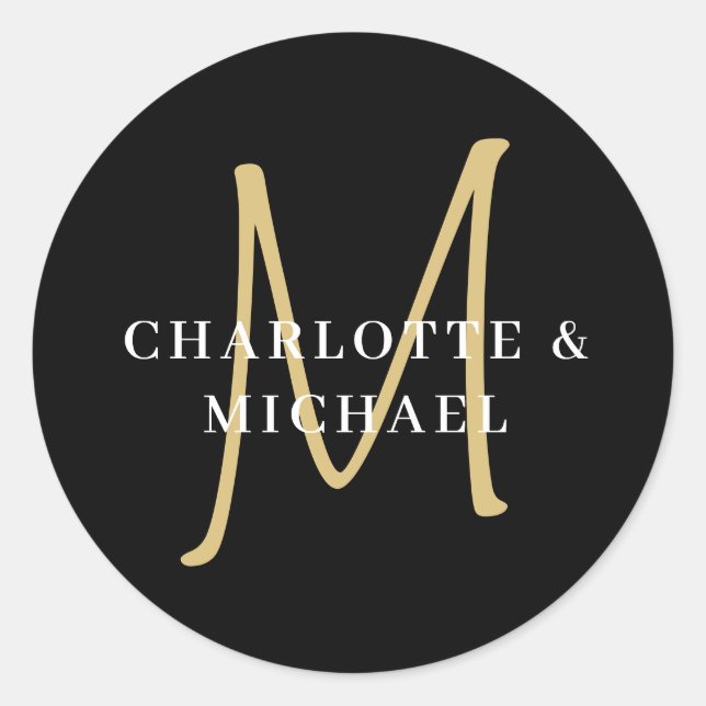 Simple, elegant, monogram wedding classic round sticker (Front)