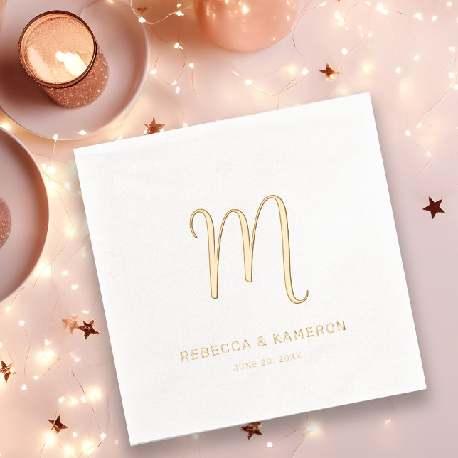 Simple Elegant Monogram Wedding Gold Foil Napkins (Creator Uploaded)