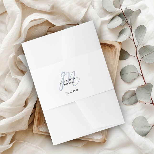 Simple, elegant, monogram wedding napkins invitation belly band (Simple, elegant, monogram wedding invitation belly band with your names and date.)