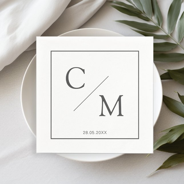 Simple Elegant Monogram White Grey Napkins (Creator Uploaded)