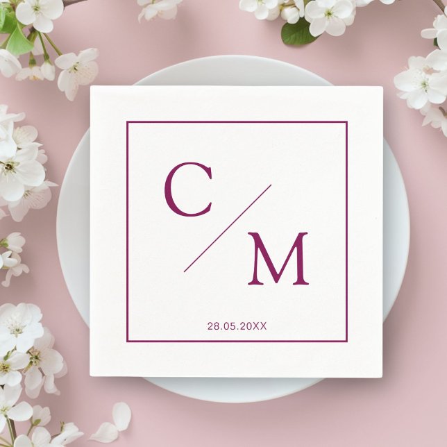 Simple Elegant Monogram White Plum Napkins (Personalized Simple Elegant Monogram Napkin)