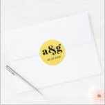 Simple, elegant monogram yellow wedding classic round sticker<br><div class="desc">Simple,  elegant monogram yellow wedding sticker. It displays your initial and the date of your wedding in black on yellow background. It coordinates with our "Vintage yellow jasmine" collection.</div>