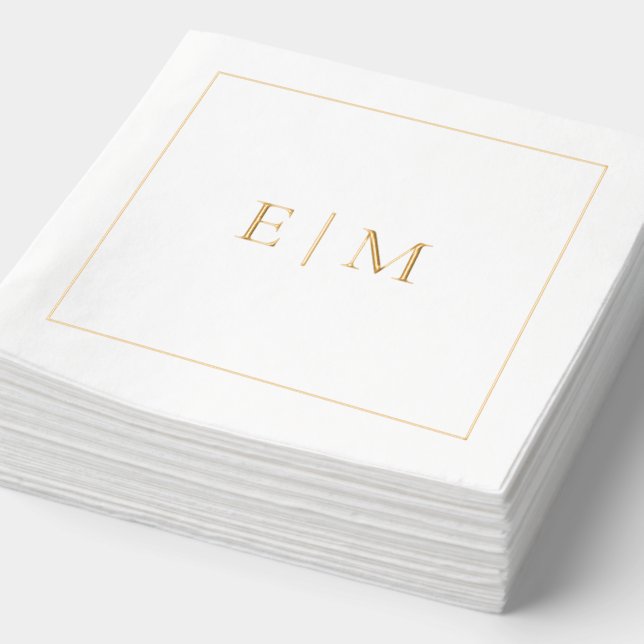 Simple Elegant Monogrammed Minimal Wedding Gold Foil Napkins (Detail)