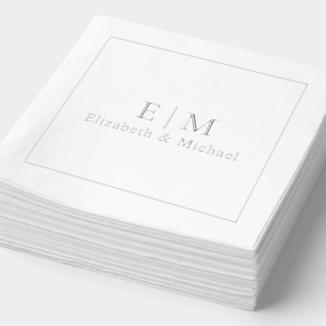 Simple Elegant Monogrammed Minimal Wedding Silver Foil Napkins (Detail)