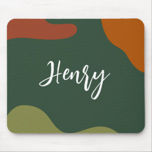Simple elegant Monogrammed Script green and brown Mouse Pad