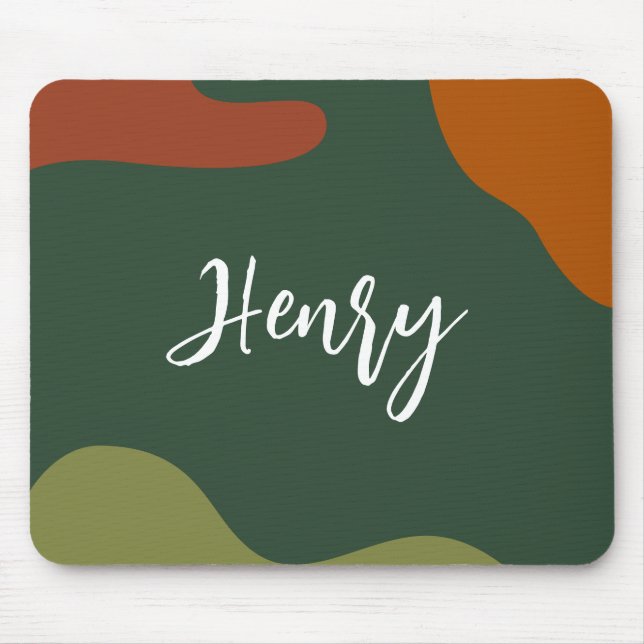 Simple elegant Monogrammed Script green and brown Mouse Pad (Front)