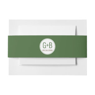 Simple elegant moss green initials wedding invitation belly band