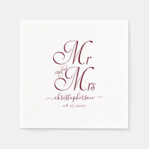 Simple Elegant Mr and Mrs Burgundy Script Wedding Napkin