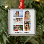 Simple Elegant Multi Photo Personalised Name Metal Tree Decoration<br><div class="desc">Simple Elegant Multi Photo Personalised Name Christmas Ornament features five of your favourite photos with your custom personalised name in modern black script typography. Simple,  stylish and classy. Created by © Evco Studio www.zazzle.com/store/evcostudio</div>