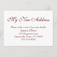 Simple, Elegant My New Address Burgundy on White